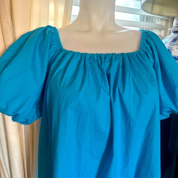 Sugarlips Turquoise Blue Dress Smocked Boho Puff Sleeves Size Medium 100% Cotton - Picture 3 of 10